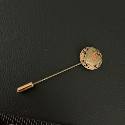 Vintage Gold Tone Heart Locket Stick Pin with Floral Detail