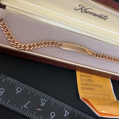 Vintage Krementz 14Kt Gold Overlay ID Curb Chain Bracelet with Box