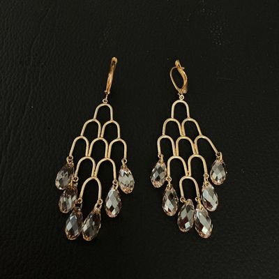 Gold-Tone Chandelier Dangle Earrings with Faceted Crystal Drops