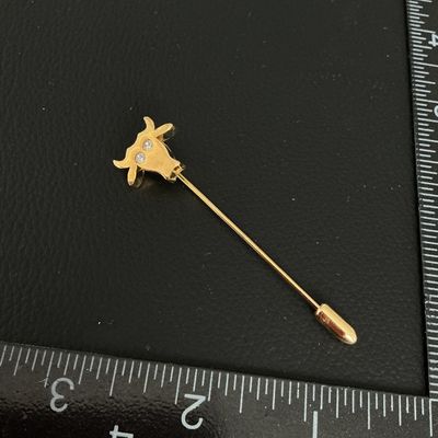 Vintage Gold-Tone Longhorn Bull Stick Pin with Rhinestone Eyes