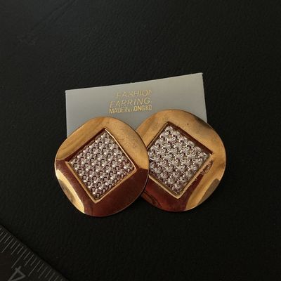 Vintage Gold Tone Geometric Stud Earrings - Made in Hong Kong
