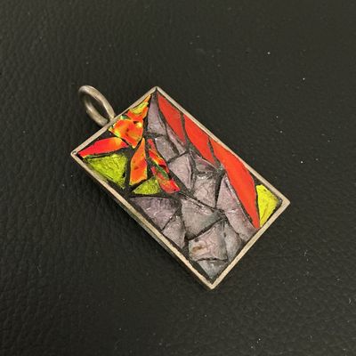 Artisan Mosaic Glass Inlay Rectangular Pendant