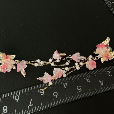 Glass Gold-Tone Butterfly and Pink Floral Dangle Earrings