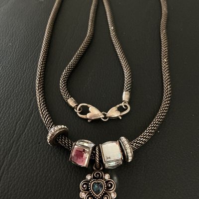 Brighton Mesh Chain Necklace with Slide Charms and Flower Pendant