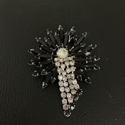 Vintage Black and Clear Rhinestone Starburst Brooch with Dangles