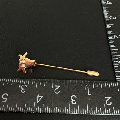 Vintage Gold-Tone Longhorn Bull Stick Pin with Rhinestone Eyes