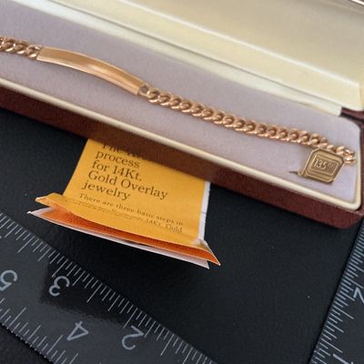 Vintage Krementz 14Kt Gold Overlay ID Curb Chain Bracelet with Box