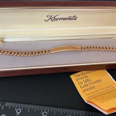 Vintage Krementz 14Kt Gold Overlay ID Curb Chain Bracelet with Box