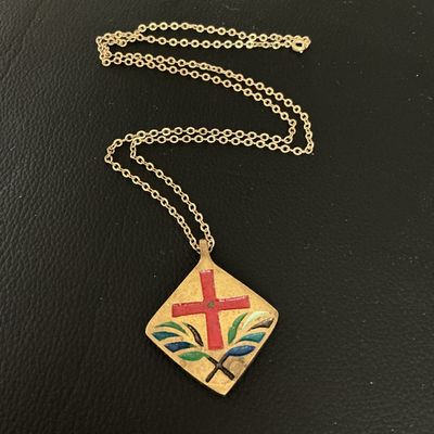 Vintage 1970 Terra Sancta Guild Enamel Cross Pendant Necklace