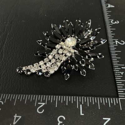 Vintage Black and Clear Rhinestone Starburst Brooch with Dangles