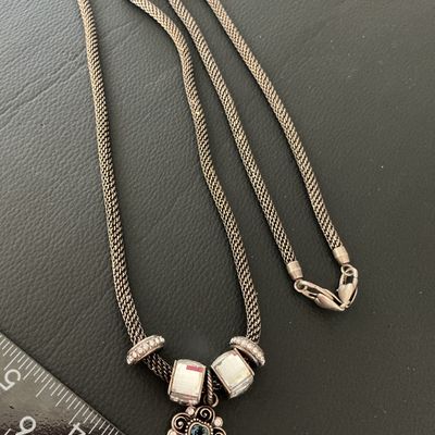 Brighton Mesh Chain Necklace with Slide Charms and Flower Pendant