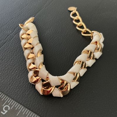 Skinny by Jessica Elliot Gold-Tone & White Leather Woven Chain Bracelet