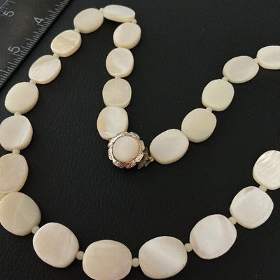 Vintage Mother of Pearl Flat Oval Bead Necklace