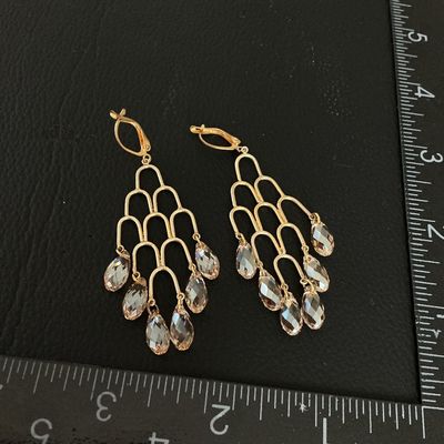 Gold-Tone Chandelier Dangle Earrings with Faceted Crystal Drops