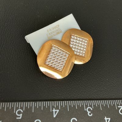 Vintage Gold Tone Geometric Stud Earrings - Made in Hong Kong