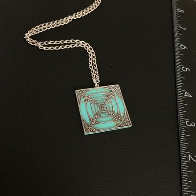 Vintage Sterling Silver Turquoise & Marcasite Geometric Pendant Necklace