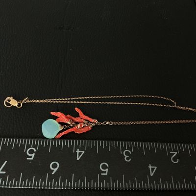 925 Gold Tone Coral and Chalcedony Pendant Necklace