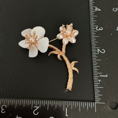 Elegant Mother of Pearl and Pearl Floral Branch Brooch