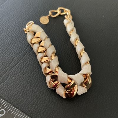 Skinny by Jessica Elliot Gold-Tone & White Leather Woven Chain Bracelet