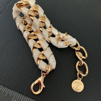 Skinny by Jessica Elliot Gold-Tone & White Leather Woven Chain Bracelet