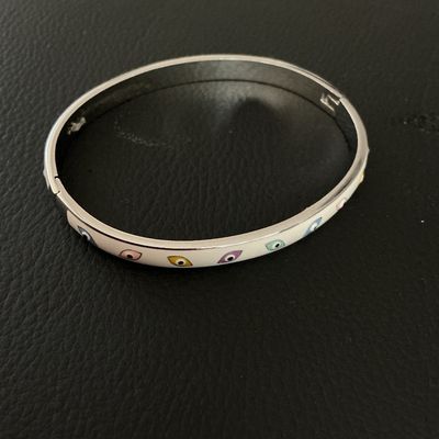 Silver Tone Multi-Color Evil Eye Enamel Hinged Bangle Bracelet