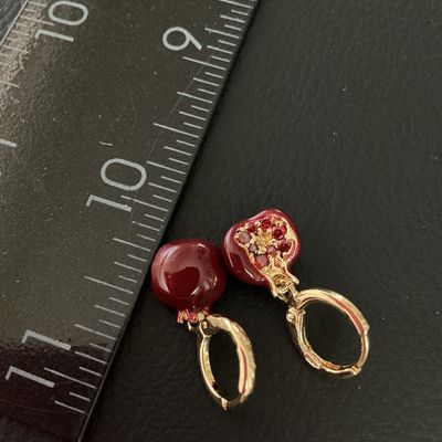 Gold-Tone Pomegranate Huggie Hoop Earrings with Red Crystals