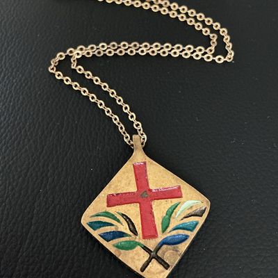 Vintage 1970 Terra Sancta Guild Enamel Cross Pendant Necklace