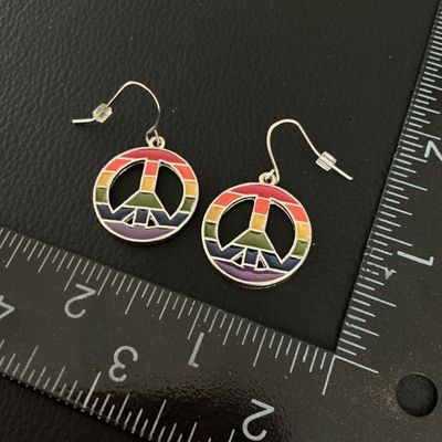 Rainbow Enamel Peace Sign Dangle Earrings