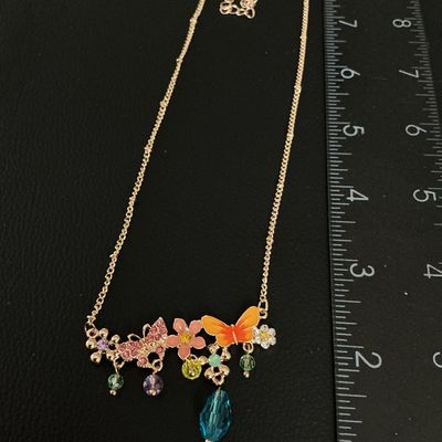 Gold-Tone Butterfly and Flower Charm Necklace