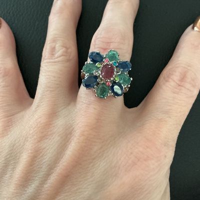 Multi-Color Gemstone Flower Cluster Ring
