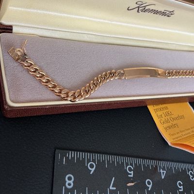 Vintage Krementz 14Kt Gold Overlay ID Curb Chain Bracelet with Box