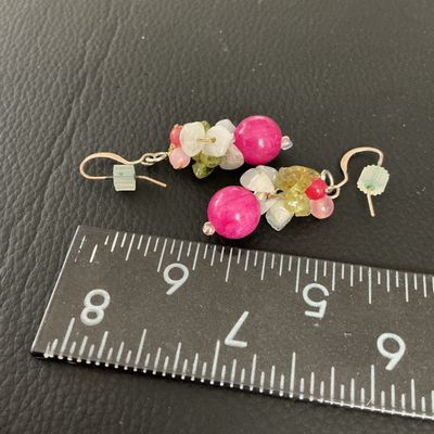 Handcrafted Beaded Dangle Earrings with Pink and Green Stones