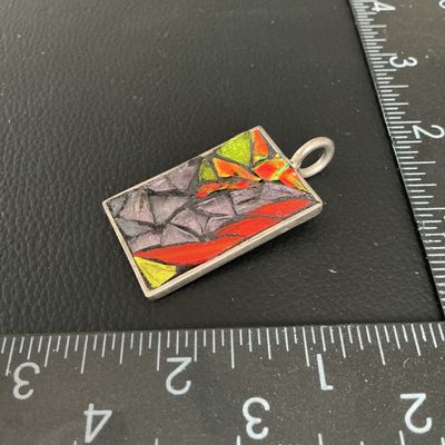 Artisan Mosaic Glass Inlay Rectangular Pendant