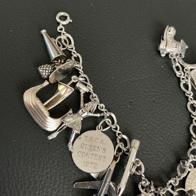 Vintage Sterling Silver Charm Bracelet with 15 Charms