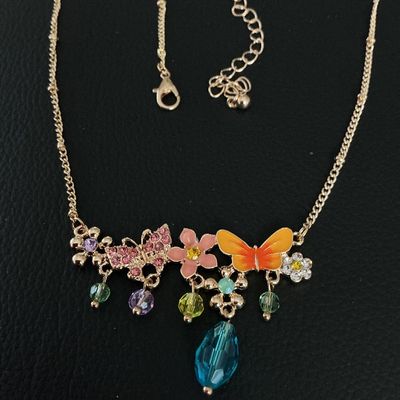 Gold-Tone Butterfly and Flower Charm Necklace