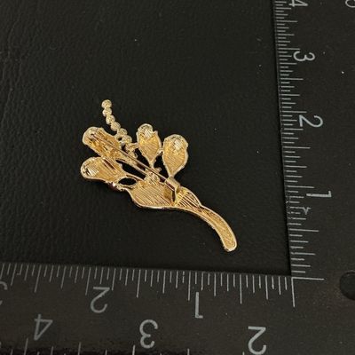 Vintage Gold Tone Floral Bouquet Brooch with Pink Enamel & Faux Pearls