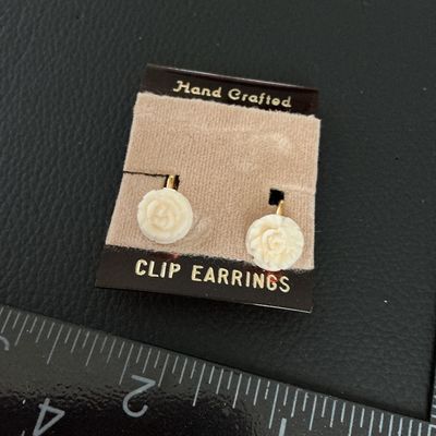 Vintage Hand Crafted Carved Rose Clip-On Earrings