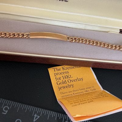 Vintage Krementz 14Kt Gold Overlay ID Curb Chain Bracelet with Box