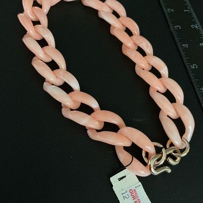 Vintage A. Fu Marbled Pink Acrylic Chunky Curb Chain Necklace