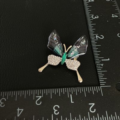 Sparkling Butterfly Brooch with Rhinestones and Enamel Wings