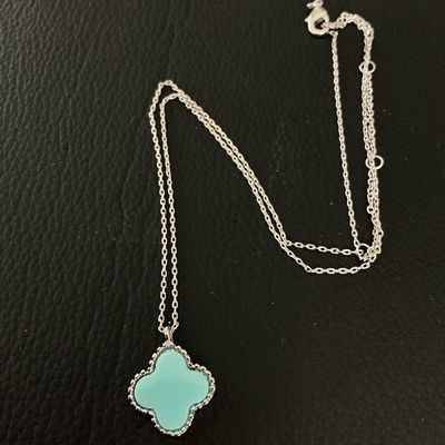 Silver-Tone Turquoise Clover Pendant Necklace