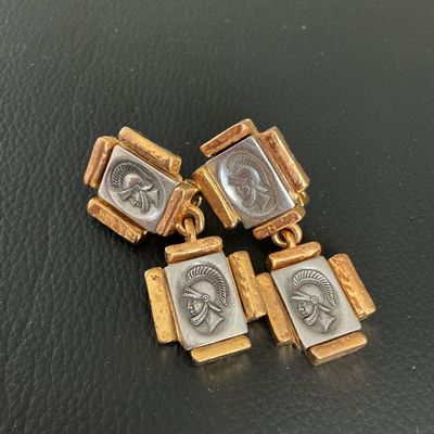 Vintage Roman Soldier Intaglio Clip-On Dangle Earrings