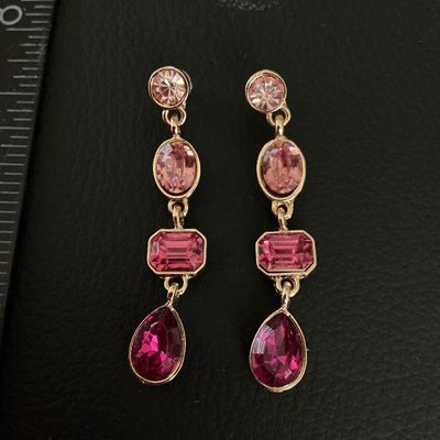 Gold-Tone Pink Rhinestone Dangle Earrings
