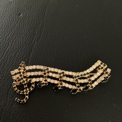 Vintage Gold Tone Rhinestone Musical Staff & Treble Clef Brooch