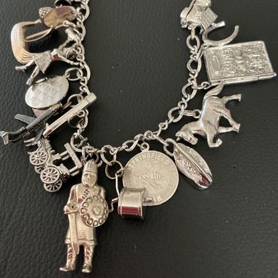 Vintage Sterling Silver Charm Bracelet with 15 Charms