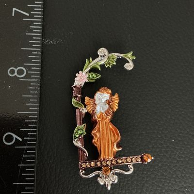 Vintage Style Enamel and Rhinestone Angel Brooch