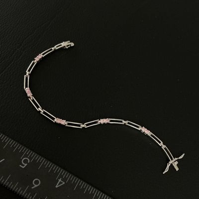 Sterling Silver & Pink Stone Link Bracelet