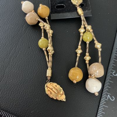 Vintage Genuine Lucite Beaded Dangle Clip-On Earrings