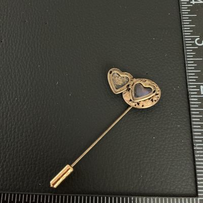 Vintage Gold Tone Heart Locket Stick Pin with Floral Detail