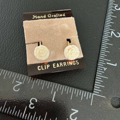 Vintage Hand Crafted Carved Rose Clip-On Earrings